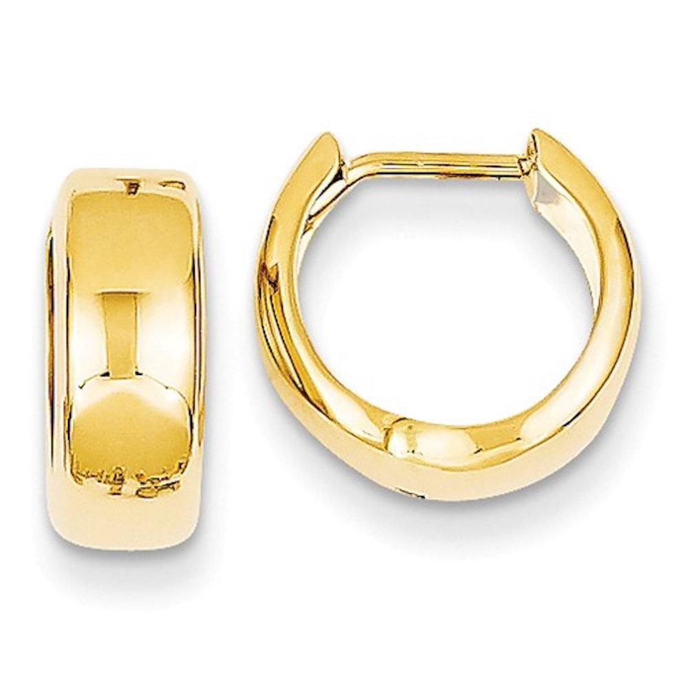 14k Yellow Gold Classic Round Polished Hinged Hoop Huggie Earrings