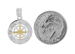 Lataa kuva Galleria-katseluun, Sterling Silver and 14k Yellow Gold Nautical Compass Medallion Small Pendant Charm
