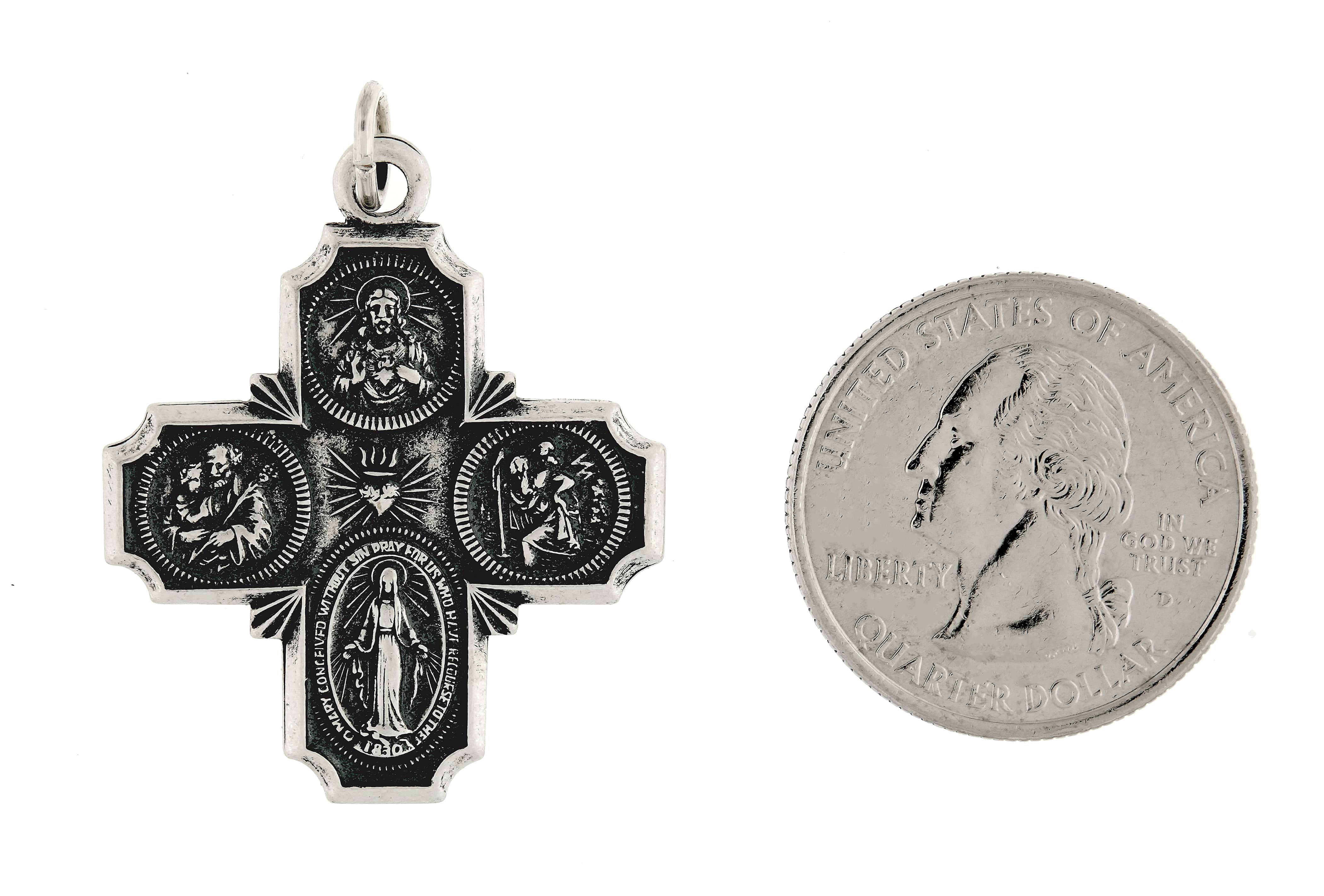Sterling Silver Cruciform Cross Four Way Medal Antique Style Pendant Charm