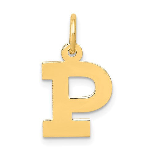 14K Yellow Gold Uppercase Initial Letter P Block Alphabet Pendant Charm