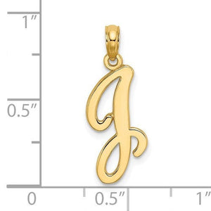 14K Yellow Gold Script Initial Letter J Cursive Alphabet Pendant Charm