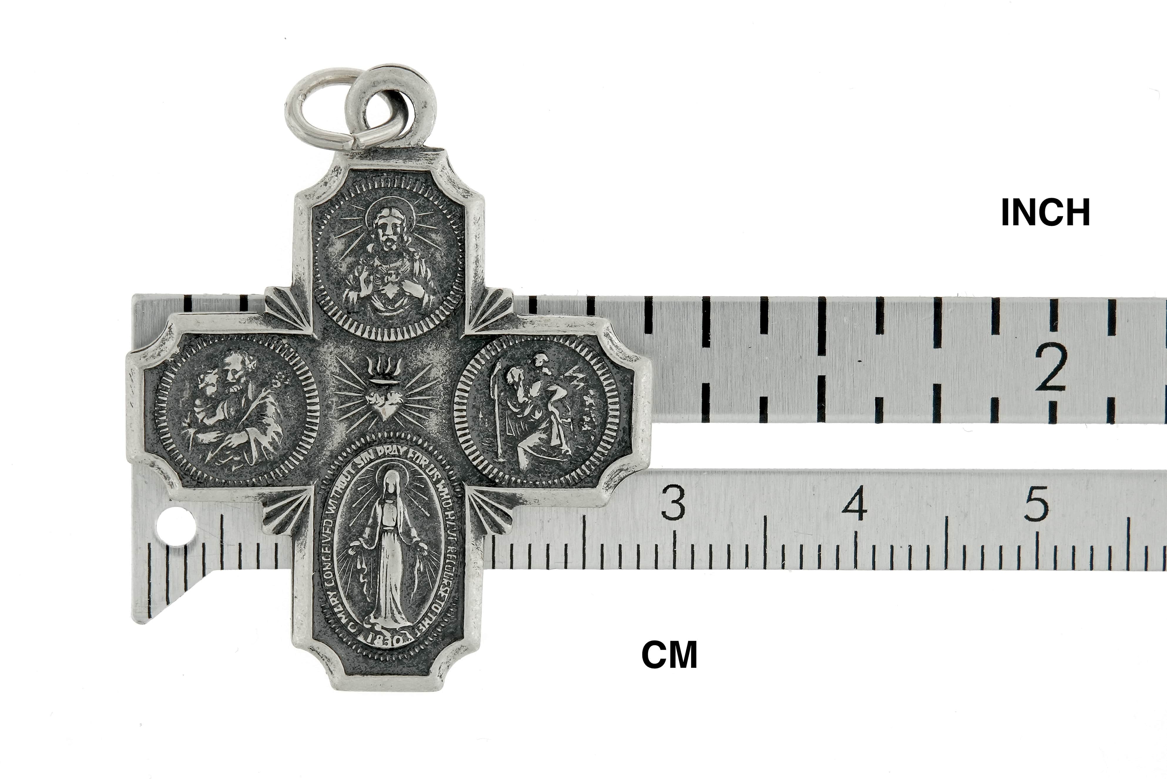 Sterling Silver Cruciform Cross Four Way Medal Antique Style Pendant Charm