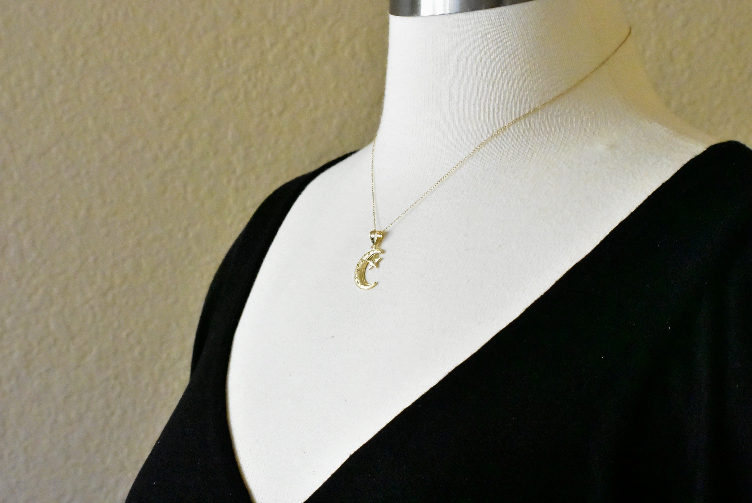 14k Yellow Gold Moon and Star Pendant Charm