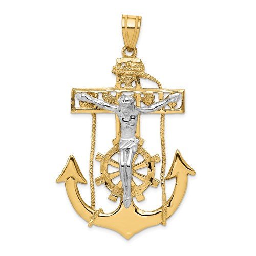 14k Gold Two Tone Mariners Cross Crucifix Pendant Charm - [cklinternational]
