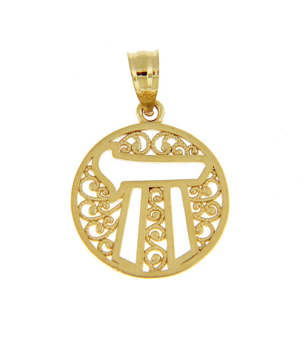 14k Yellow Gold Chai Jewish Small Round Pendant Charm - [cklinternational]
