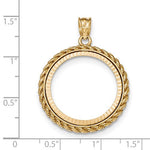 Charger l&#39;image dans la galerie, 14K Yellow Gold 1/4 oz One Fourth Ounce American Eagle Coin Holder Rope Polished Prong Bezel Pendant Charm for 22mm x 1.8mm Coins
