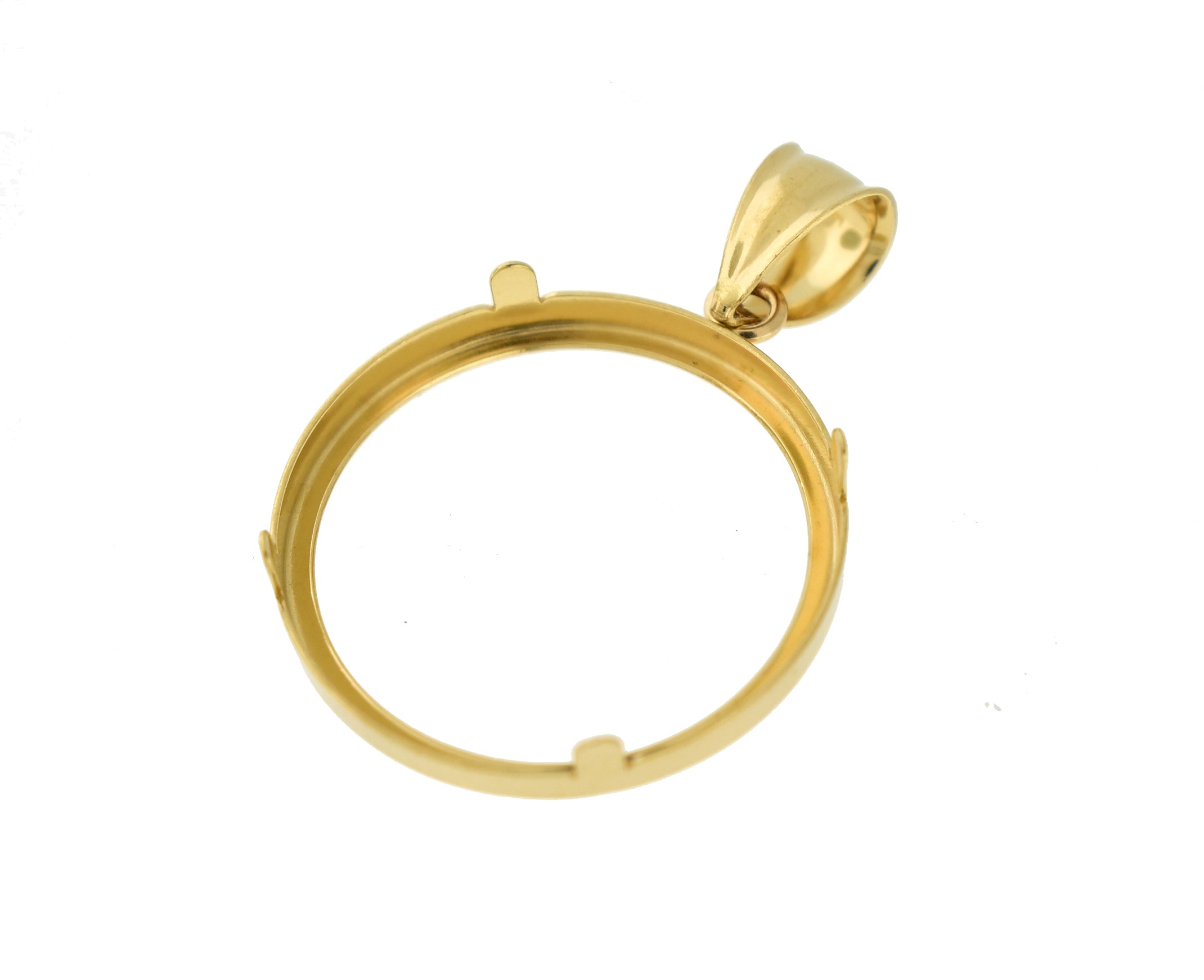 14K Yellow Gold Holds 22mm x 1.8mm Coins or 1/4 oz ounce American Eagle South African Krugerrand Chinese Panda Coin Holder Tab Back Frame Pendant