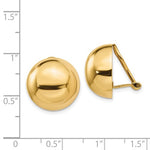 Afbeelding in Gallery-weergave laden, 14k Yellow Gold Non Pierced Clip On Half Ball Omega Back Earrings 16mm

