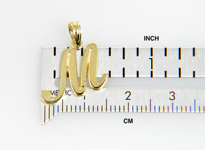 14K Yellow Gold Script Initial Letter M Cursive Alphabet Pendant Charm