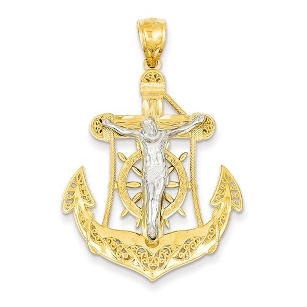 14k Gold Two Tone Mariners Cross Crucifix Pendant Charm - [cklinternational]