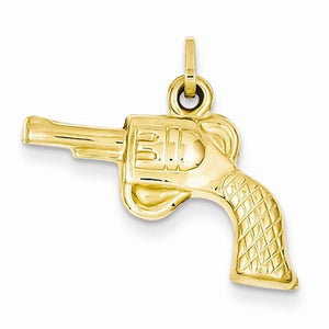 14k Yellow Gold Revolver Gun 3D Pendant Charm