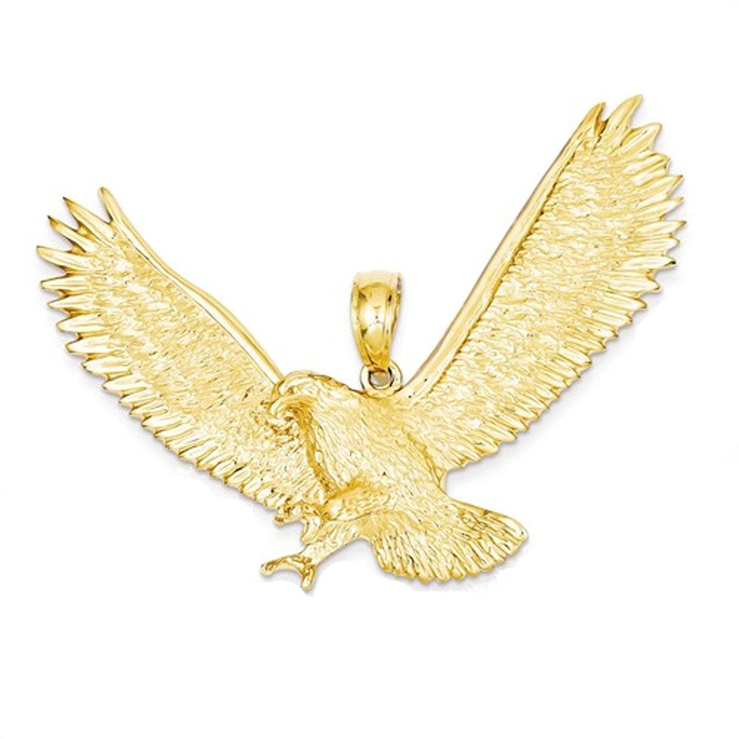 14k Yellow Gold Large Eagle Open Back Pendant Charm