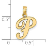 Load image into Gallery viewer, 14K Yellow Gold Script Initial Letter P Cursive Alphabet Pendant Charm
