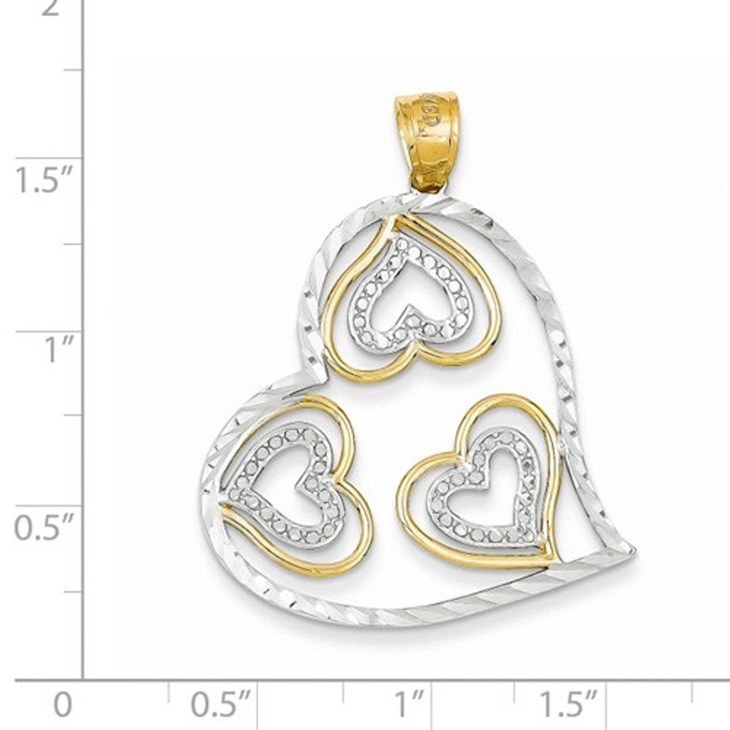 14k Yellow Gold Rhodium Hearts in a Heart Pendant Charm
