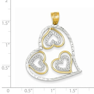 14k Yellow Gold Rhodium Hearts in a Heart Pendant Charm