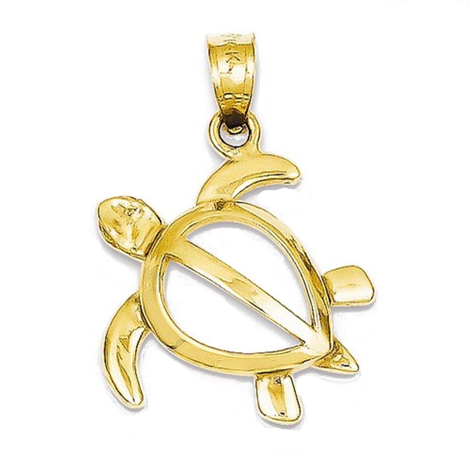 14k Yellow Gold Small Turtle Open Pendant Charm