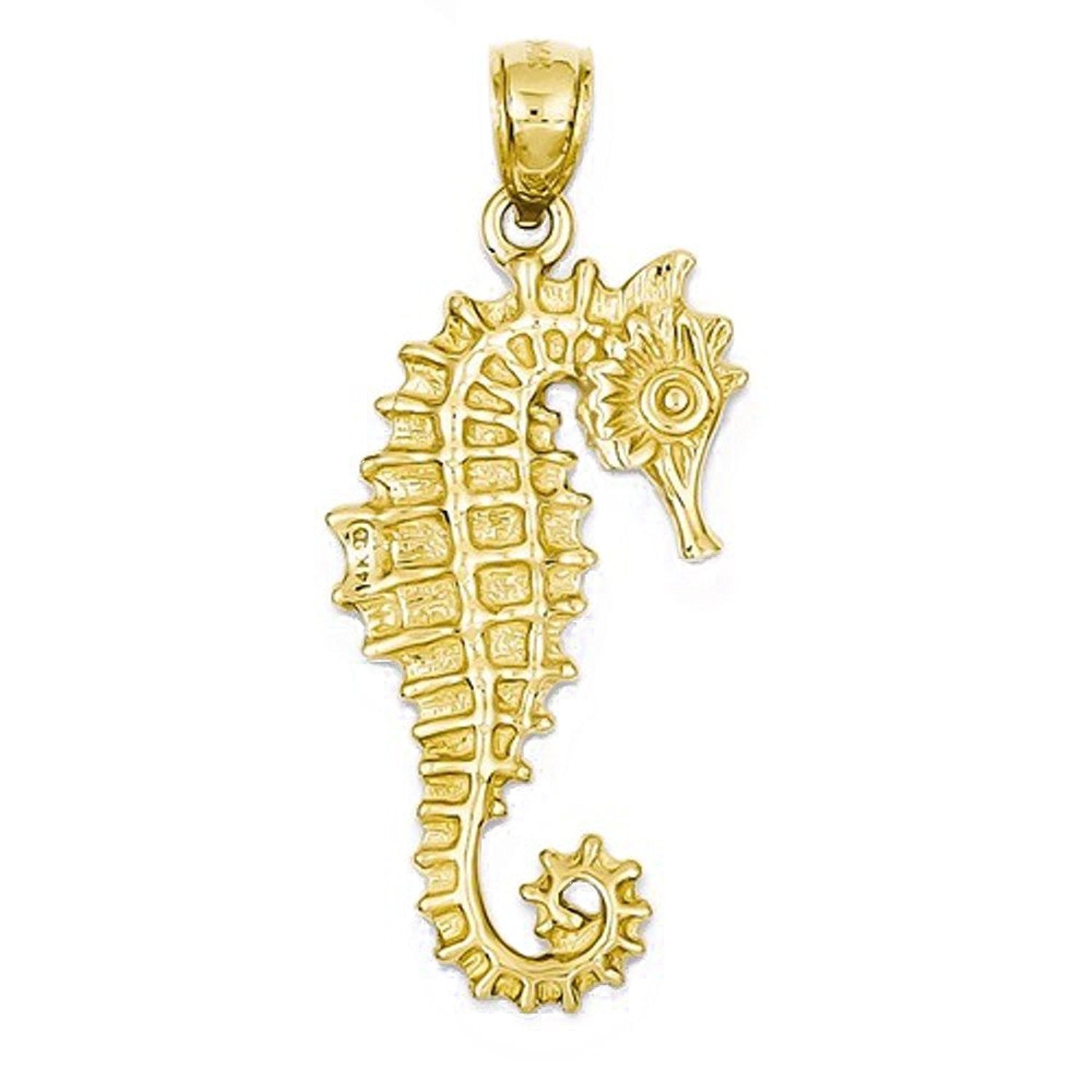 14k Yellow Gold Seahorse 3D Pendant Charm - [cklinternational]
