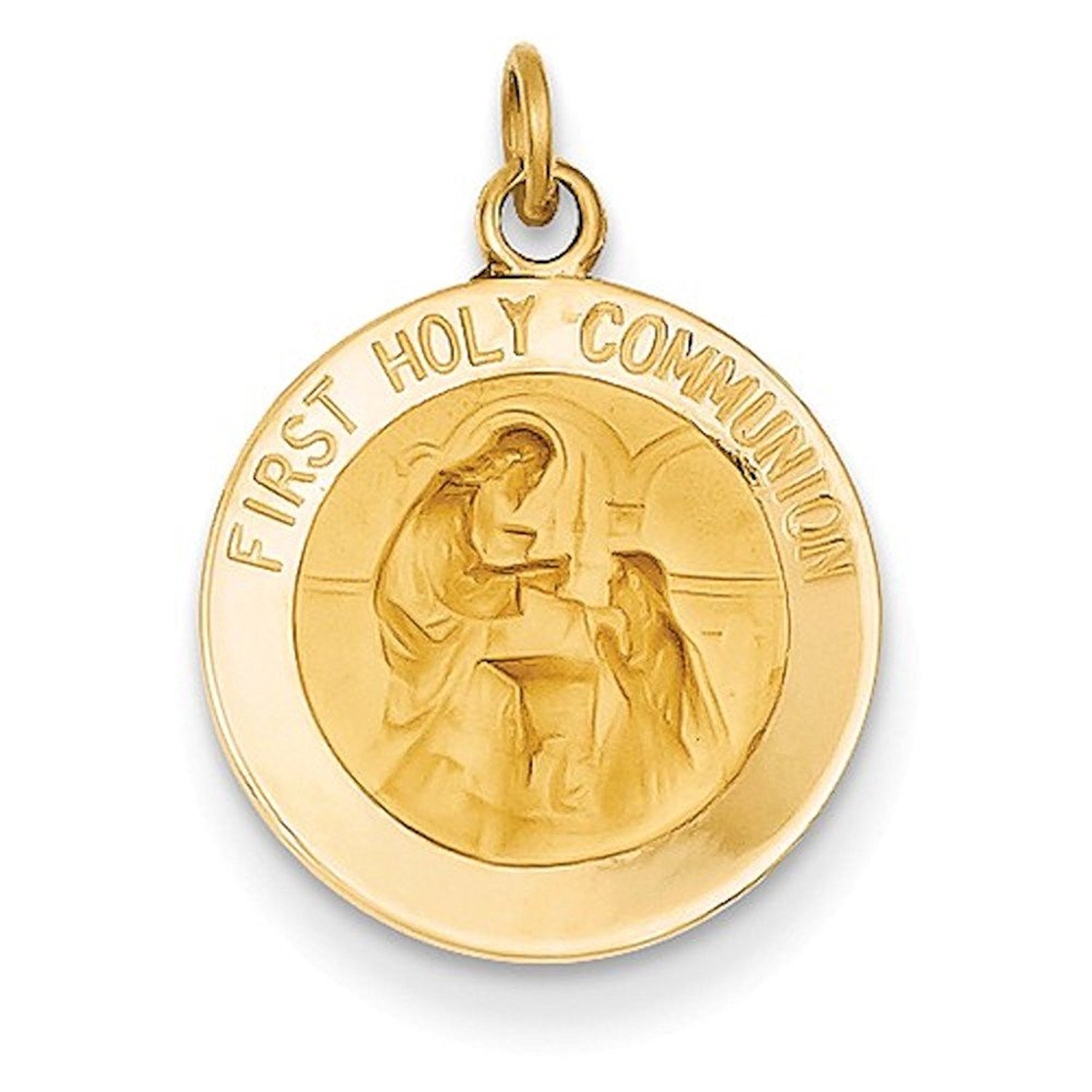 14k Yellow Gold First Holy Communion Round Pendant Charm