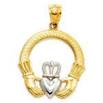 Lade das Bild in den Galerie-Viewer, 14k Yellow Gold and Rhodium Claddagh Open Back Pendant Charm
