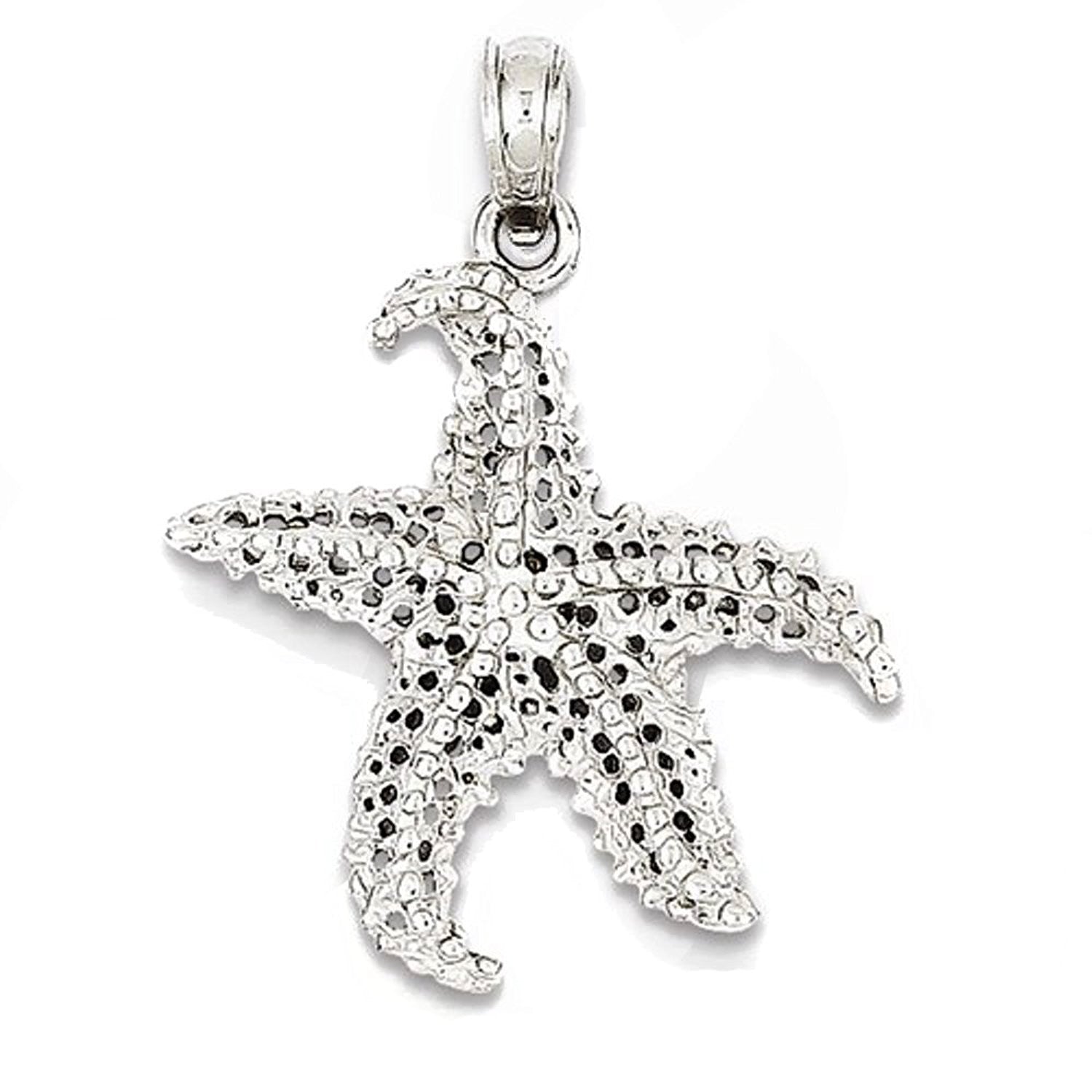 14k White Gold Starfish Textured Pendant Charm