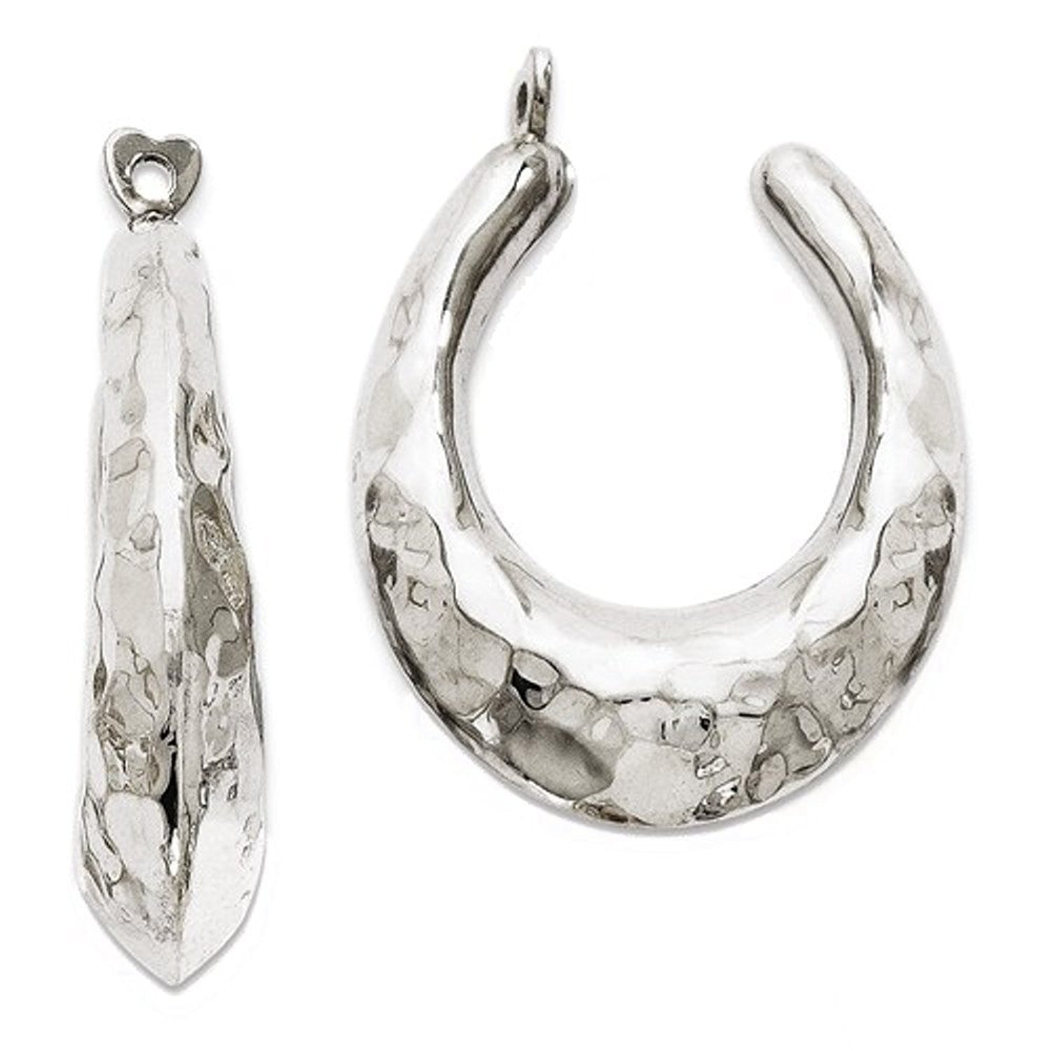 14k White Gold Hammered Hollow Hoop Earring Jackets
