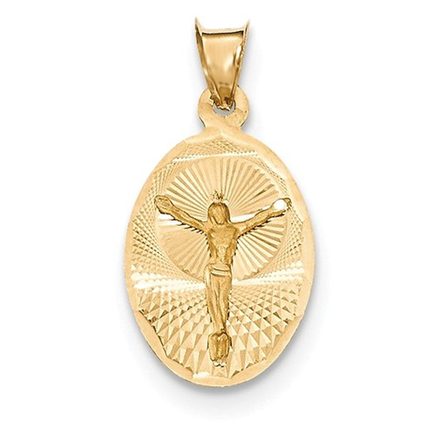 14k Yellow Gold Corpus Crucified Christ Oval Pendant Charm