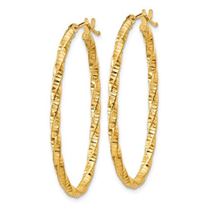 14k Yellow Gold Classic Textured Oval Hoop Earrings