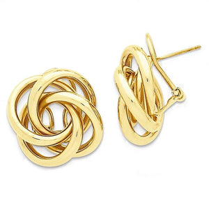 14k Yellow Gold 21mm Love Knot Tube Hollow Omega Earrings