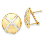 Load image into Gallery viewer, 14k Yellow Gold and Rhodium Button X Omega Back Earrings
