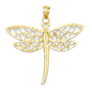 14k Yellow Gold Dragonfly Open Back Pendant Charm