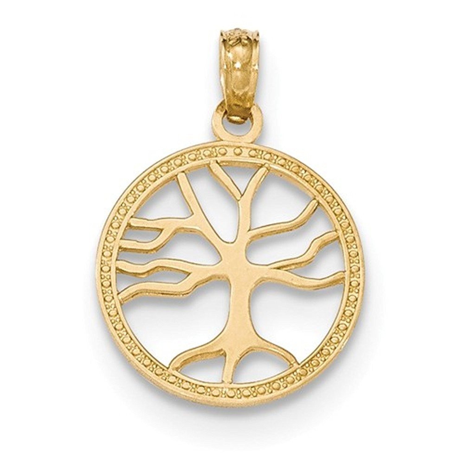 14k Yellow Gold Tree of Life Round Small Pendant Charm