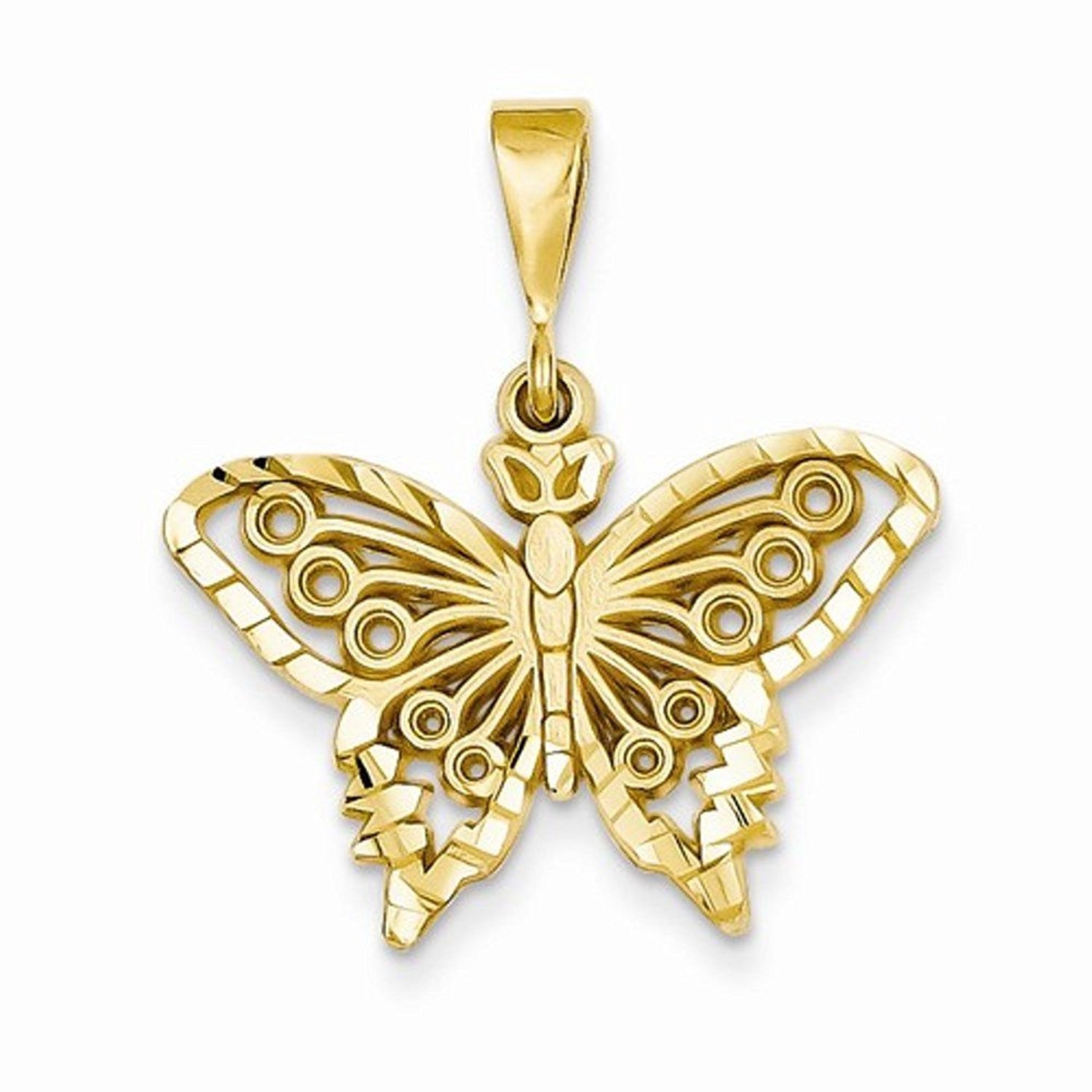 14k Yellow Gold Butterfly Pendant Charm - [cklinternational]