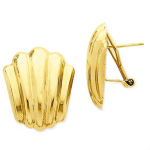 14k Yellow Gold Shell Design Omega Back Post Earrings