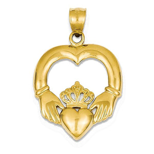 14k Yellow Gold Claddagh Open Back Pendant Charm