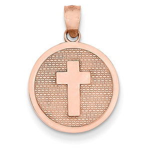 14k Rose Gold Cross 1st Communion Reversible Pendant Charm