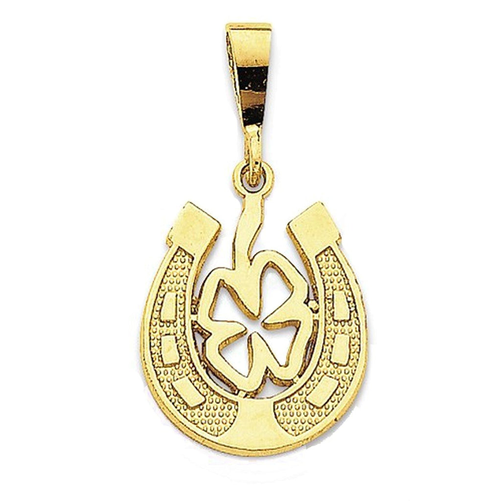14k yellow gold horseshoe lucky clover pendant charm