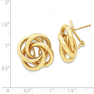 14k Yellow Gold 21mm Love Knot Tube Hollow Omega Earrings