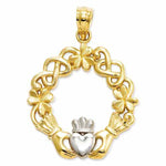Load image into Gallery viewer, 14k Yellow Gold and Rhodium Claddagh Open Back Pendant Charm - [cklinternational]

