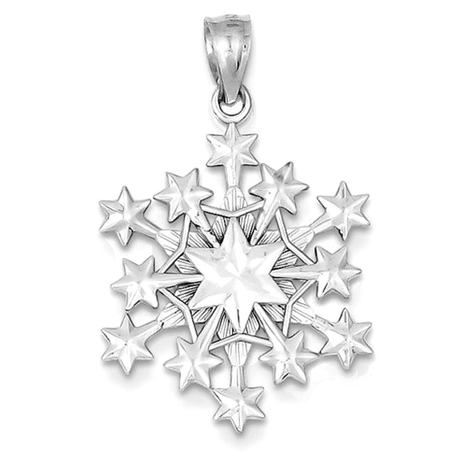 14k White Gold Snowflake Stars Pendant Charm