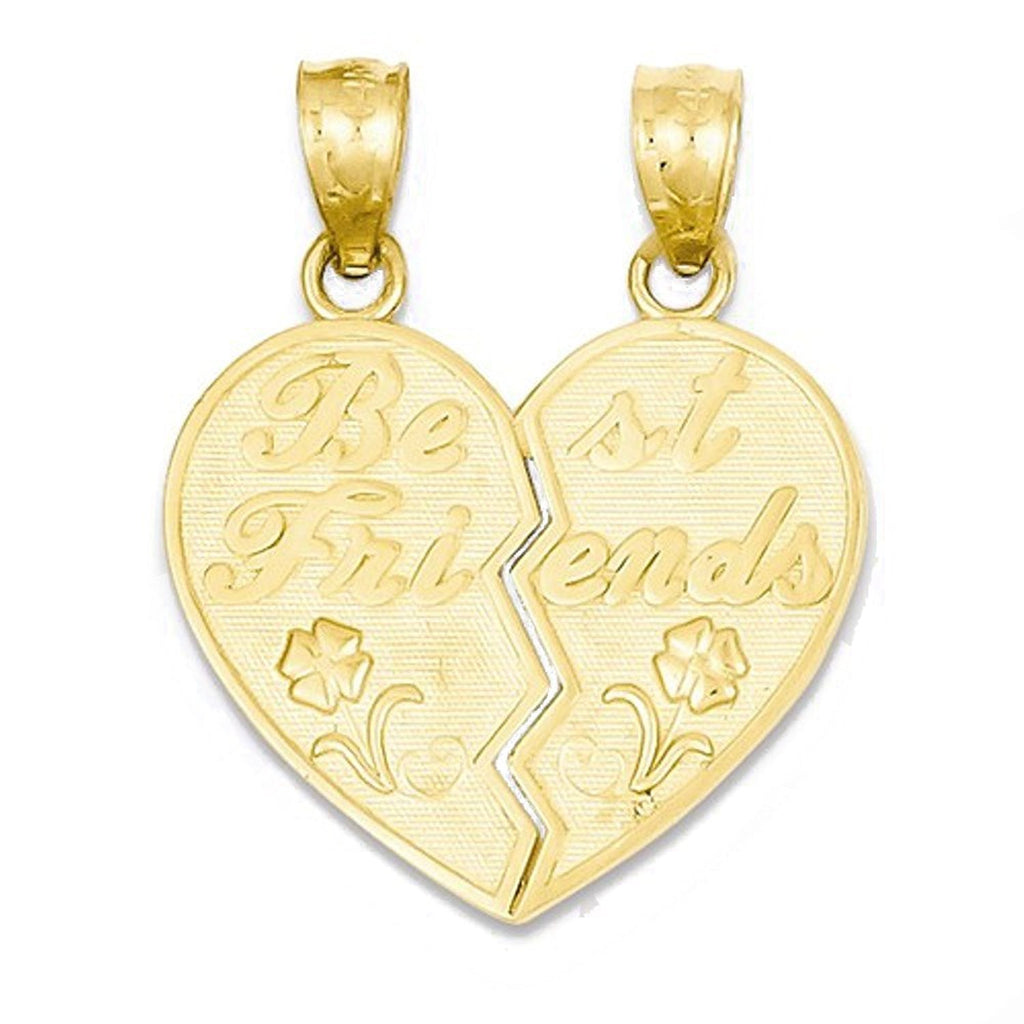 14k yellow gold heart best friends break apart pendant charm