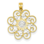 Charger l&#39;image dans la galerie, 14k Yellow Gold and Rhodium Swirl Flower Pendant Charm
