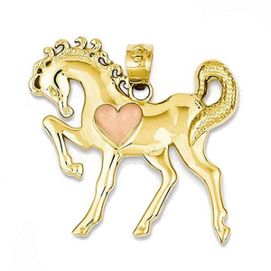 14k Yellow Rose Gold Horse Heart Open Back Pendant Charm