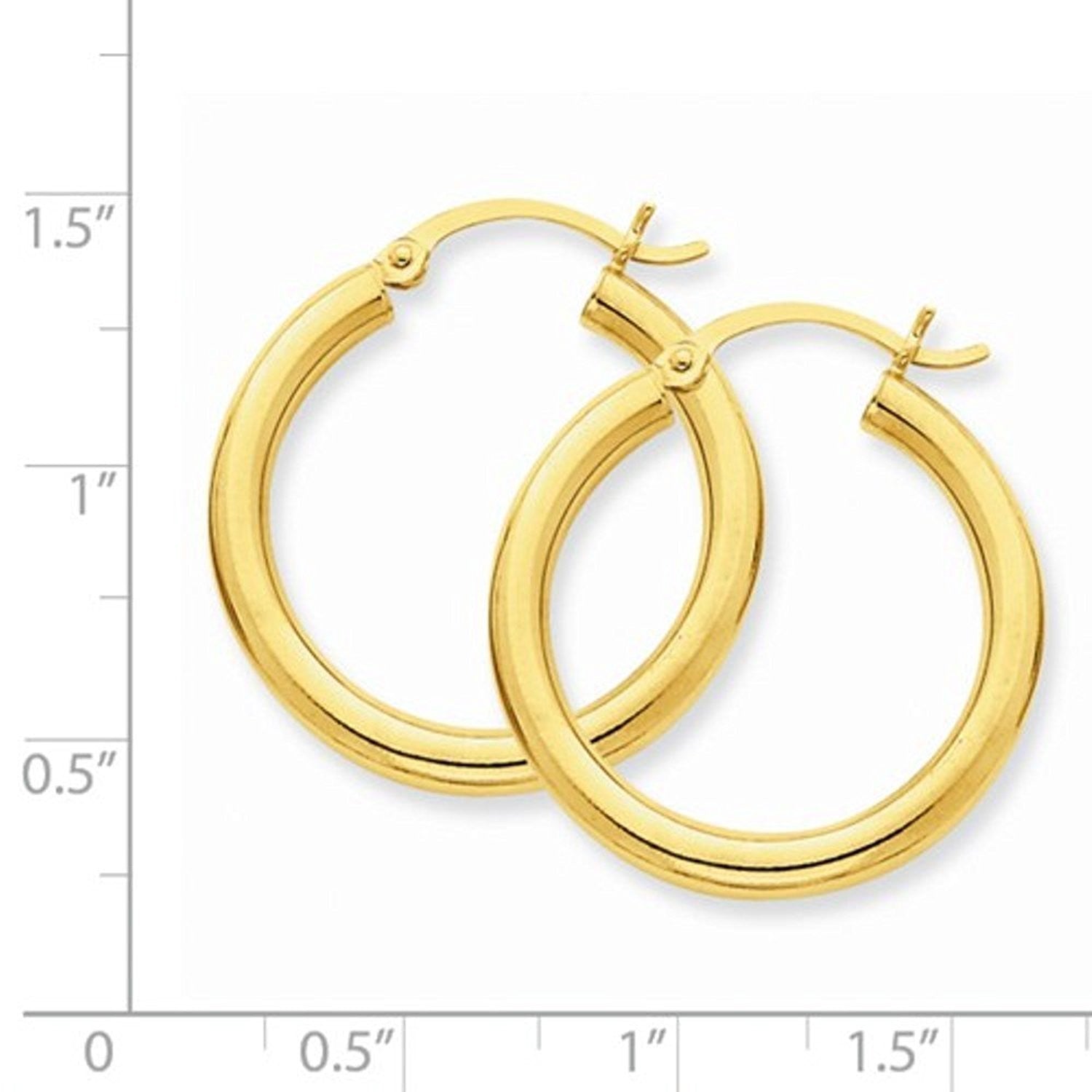 14K Yellow Gold 25mm x 3mm Lightweight Round Hoop Earrings