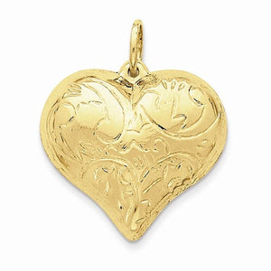 14k Yellow Gold Scrolled Puffy Heart 3D Hollow Pendant Charm