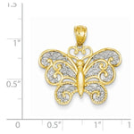 Kép betöltése a galériamegjelenítőbe: 14k Yellow Gold and Rhodium Filigree Butterfly Pendant Charm - [cklinternational]
