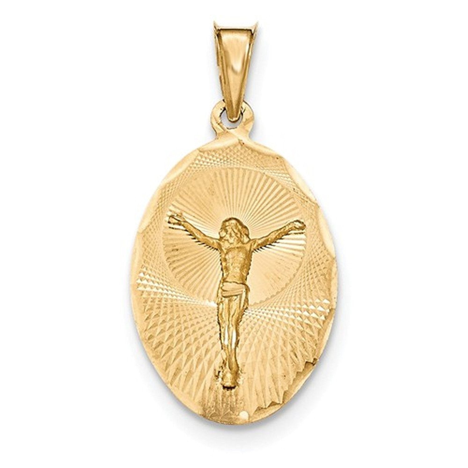 14k Yellow Gold Corpus Crucified Christ Oval Pendant Charm