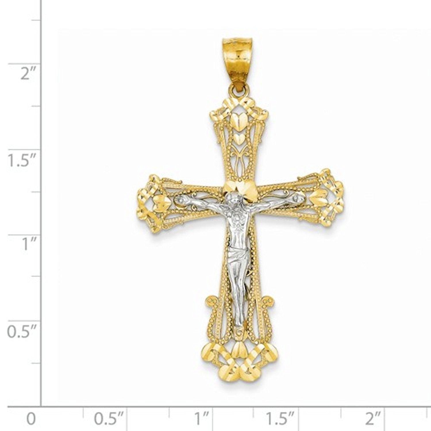 14k Gold Two Tone Crucifix Cross Large Pendant Charm - [cklinternational]