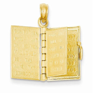 14k Yellow Gold Ten Commandments Bible 3D Pendant Charm