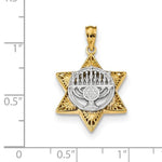 Load image into Gallery viewer, 14k Gold Two Tone Star of David Menorah Pendant Charm

