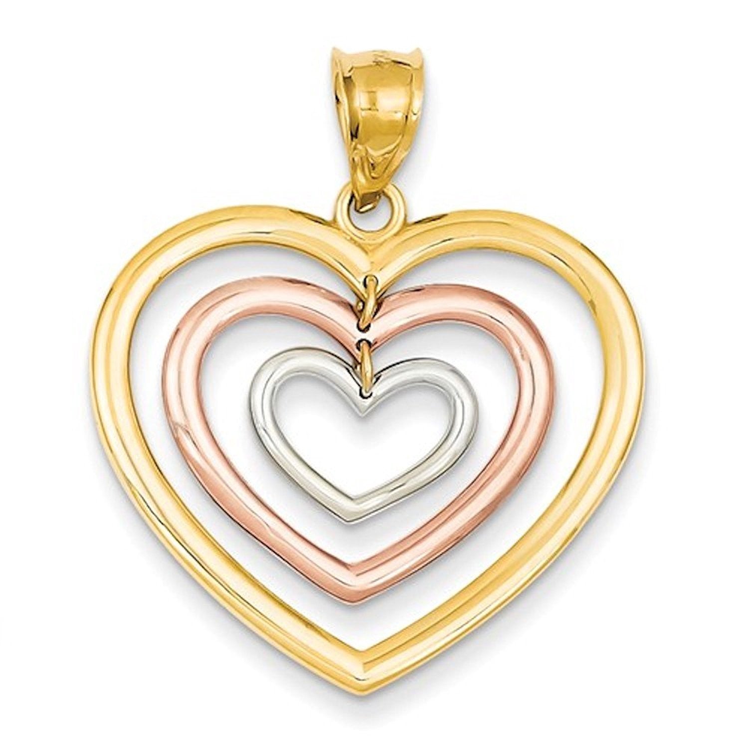 14k Tri Color Gold Hearts Pendant Charm